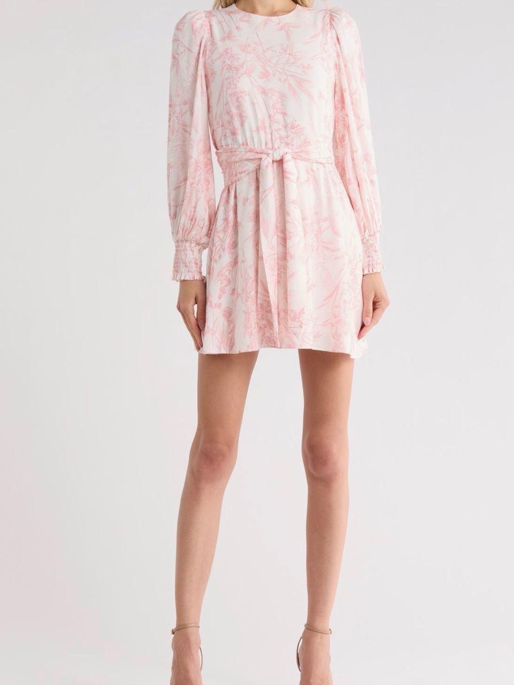 Alice + Olivia Light Pink Floral Tie-Waist Mini Dress